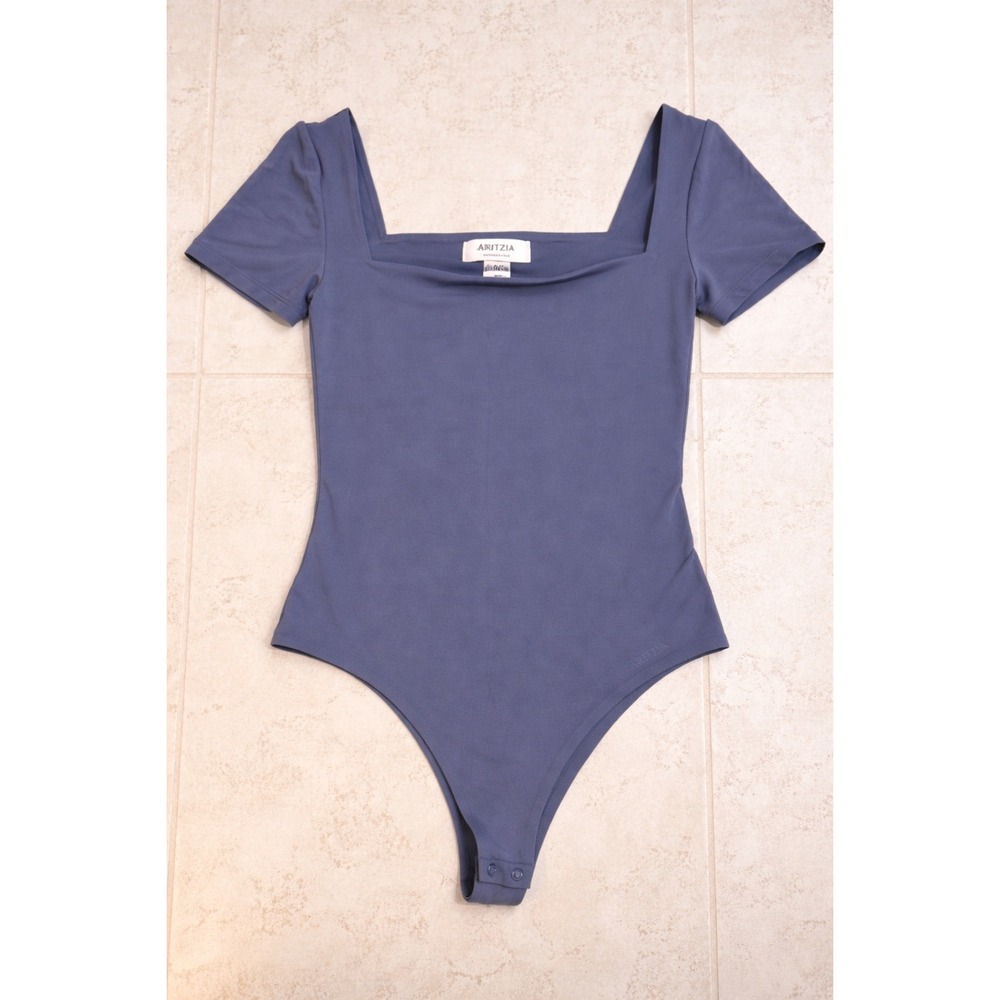 ARITZIA Contour Square‎ Neck Short Sleeve Bodysuit Navy Blue Size S